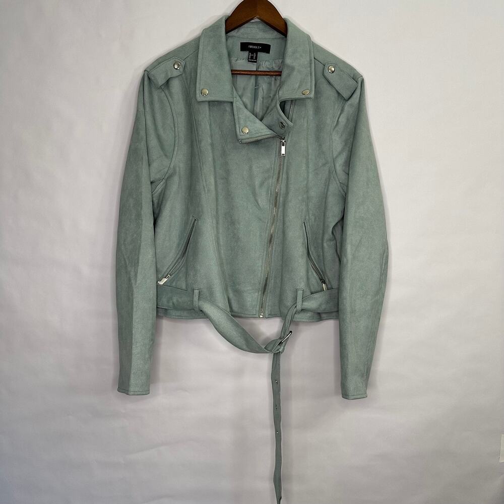 NWOT Forever 21+ Size 2X Mint Blue-Green Faux Suede Motor Jacket